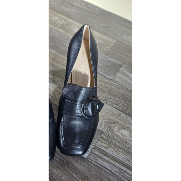Marc Fisher Garland Black Leather Square Toe Loafer Heels w/ Buckle Detail 7.5M - Picture 14 of 14